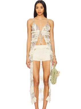 Agua Bendita Cream Tunic with Pastel Paisley and Crochet Accents